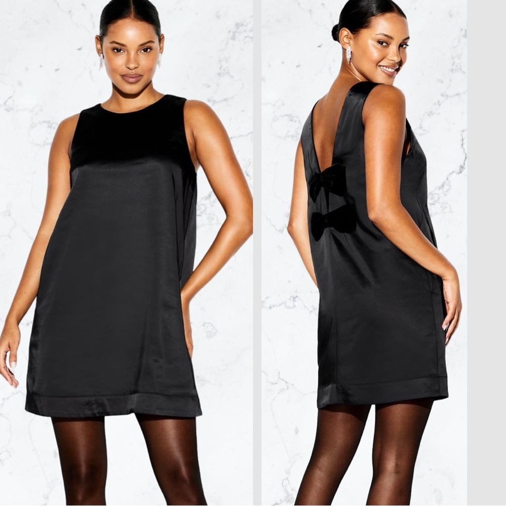 NWTS🌹THE OCCASION L🌹ELITE LINE BLACK SATIN & VELVET OPEN BACK COCKTAIL DRESS - Picture 8 of 16